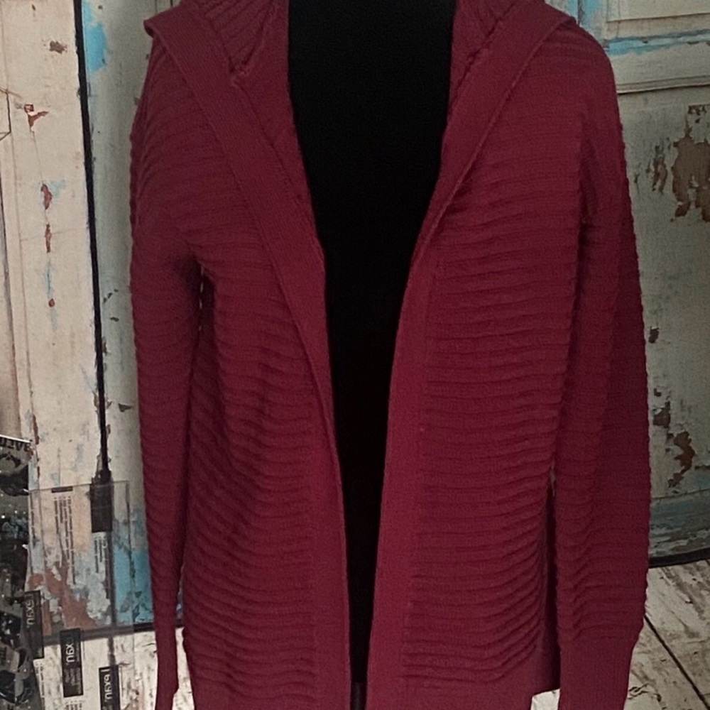 Nine West Burgundy Open-Front Hooded Cardigan